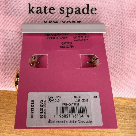 Kate Spade French Twist Gold-Tone Huggie Hoop Earrings w/ Light Pink Dust Cover - Picture 5 of 10